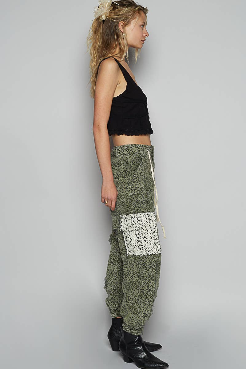 Pol Clothing - Wholesale Jeans - Women's - Tie waistband contrast crochet cargo pockets denim joggers27