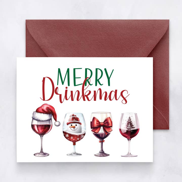 Engraçada Cartão de Natal com Vinho – Feliz Bebemas por atacado de Felicia Nicole Design