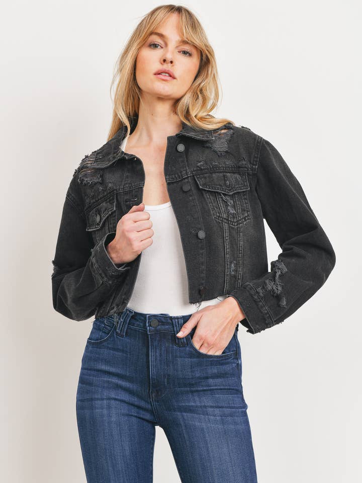 DA467N - WBLK - Super Destroyed Cropped Jacket for wholesale by JBD