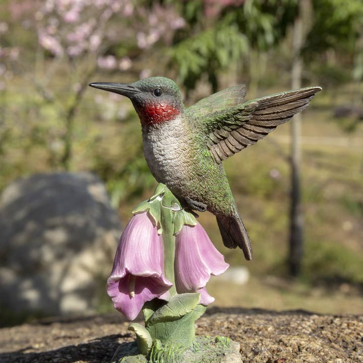 Hi-Line Gift Ltd. - Wholesale Outdoor Ornament/Decor - Hummingbird On Foxglove Statue