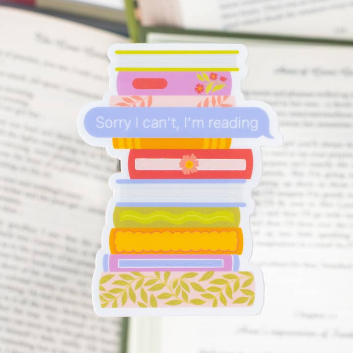 Sorry I Can't, I'm Reading Sticker 2.4x3.2in | Bookish for wholesale by Elyse Breanne Design