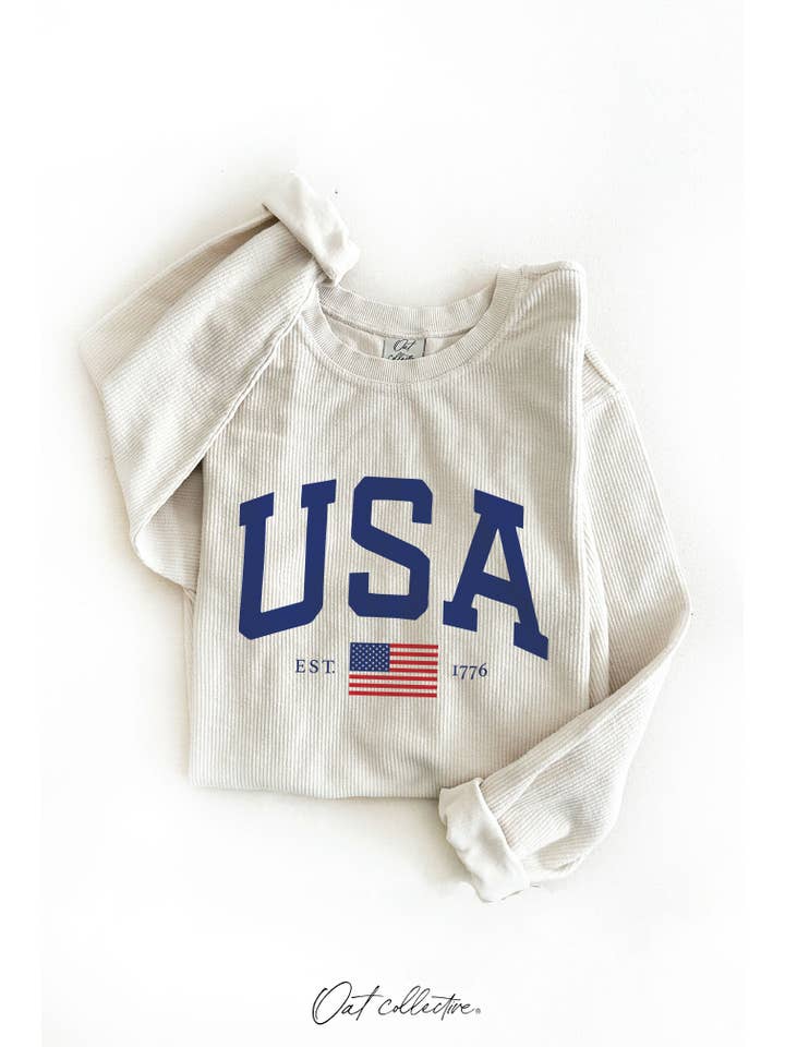 OAT COLLECTIVE - Wholesale Graphic Sweatshirt - Women's - USA EST.1776 Thermal Vintage Pullover11