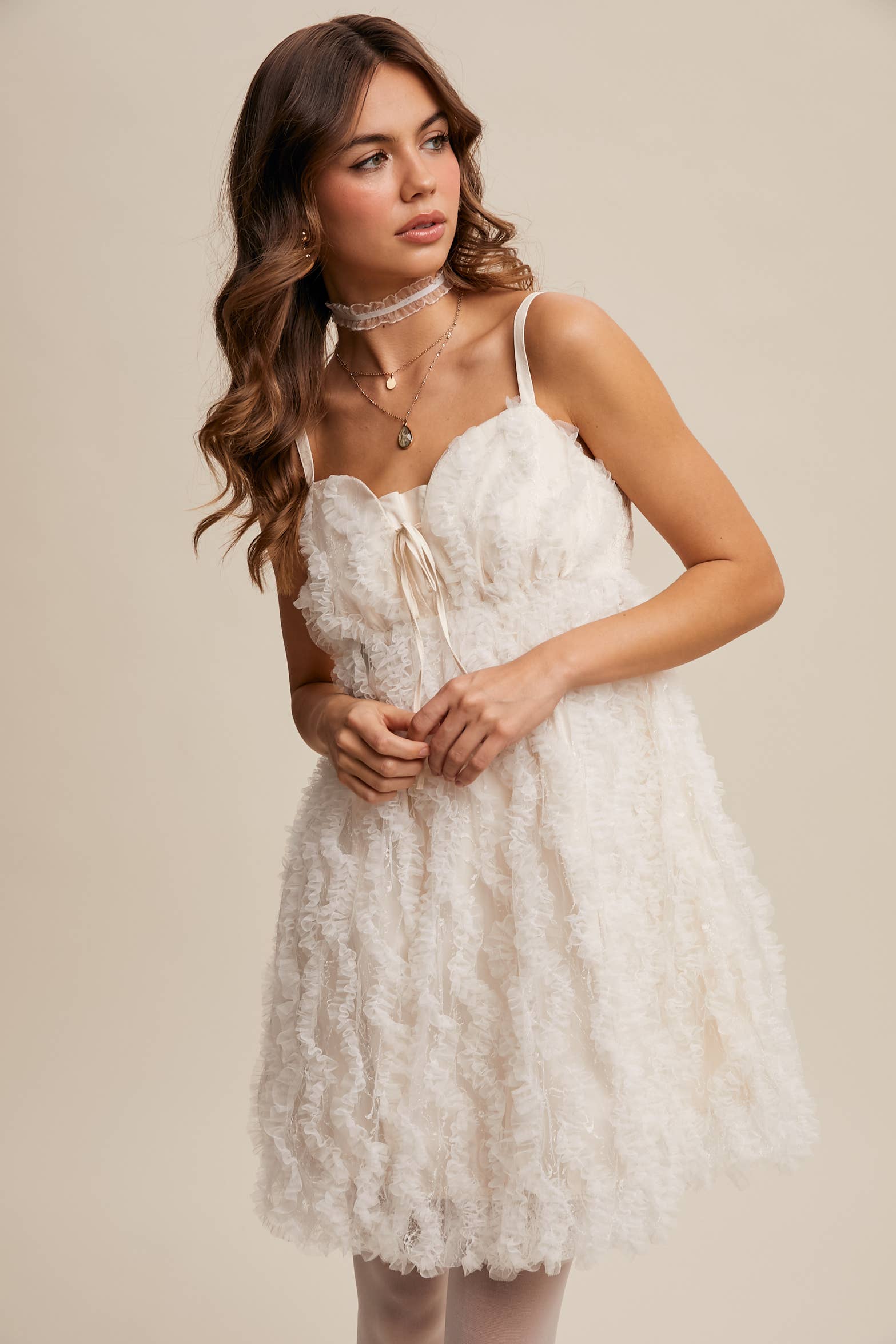 Listicle - Wholesale Dress - Women's - Fluffy Mesh Lace Layered Mini Dress4