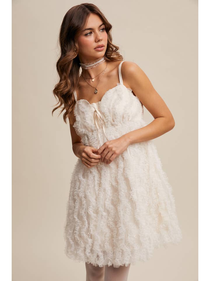 Listicle - Wholesale Dress - Women's - Fluffy Mesh Lace Layered Mini Dress4