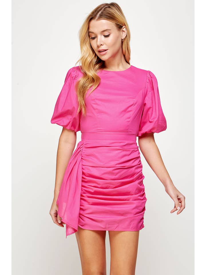 Strut & Bolt - Wholesale Dress - Women's - Ruched Short Puff Sleeve Voile Mini Dress42