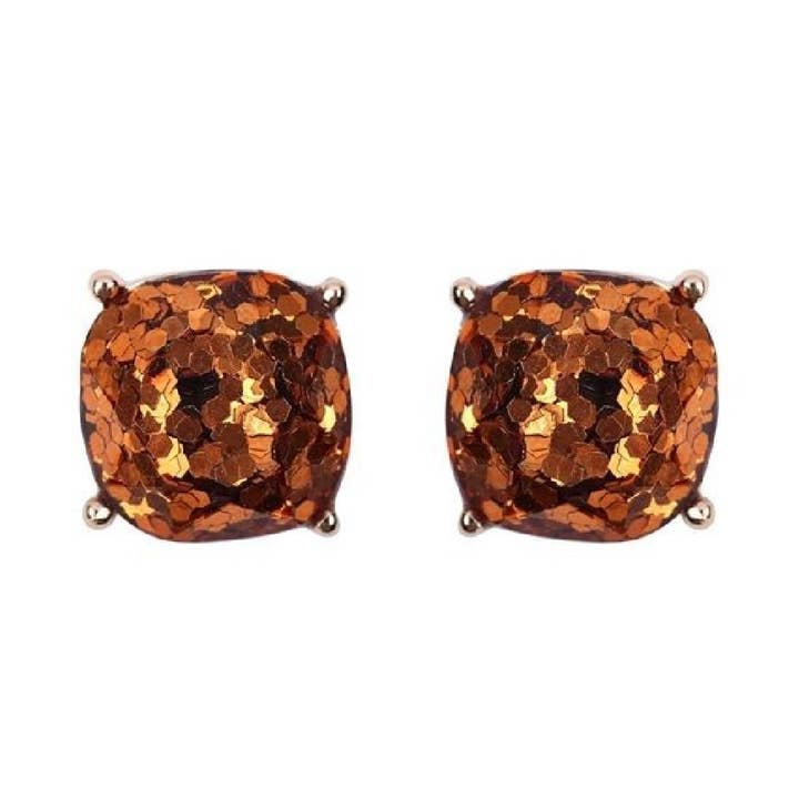 DOBBI - Wholesale Stud/Post Earrings - FACETED GLITTER CUSHION ACRYLIC POST EARRINGS