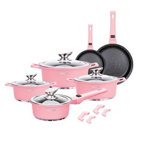 14 PCS Cast Aluminum Cookware Set Pink for wholesale by Swiss Pro+