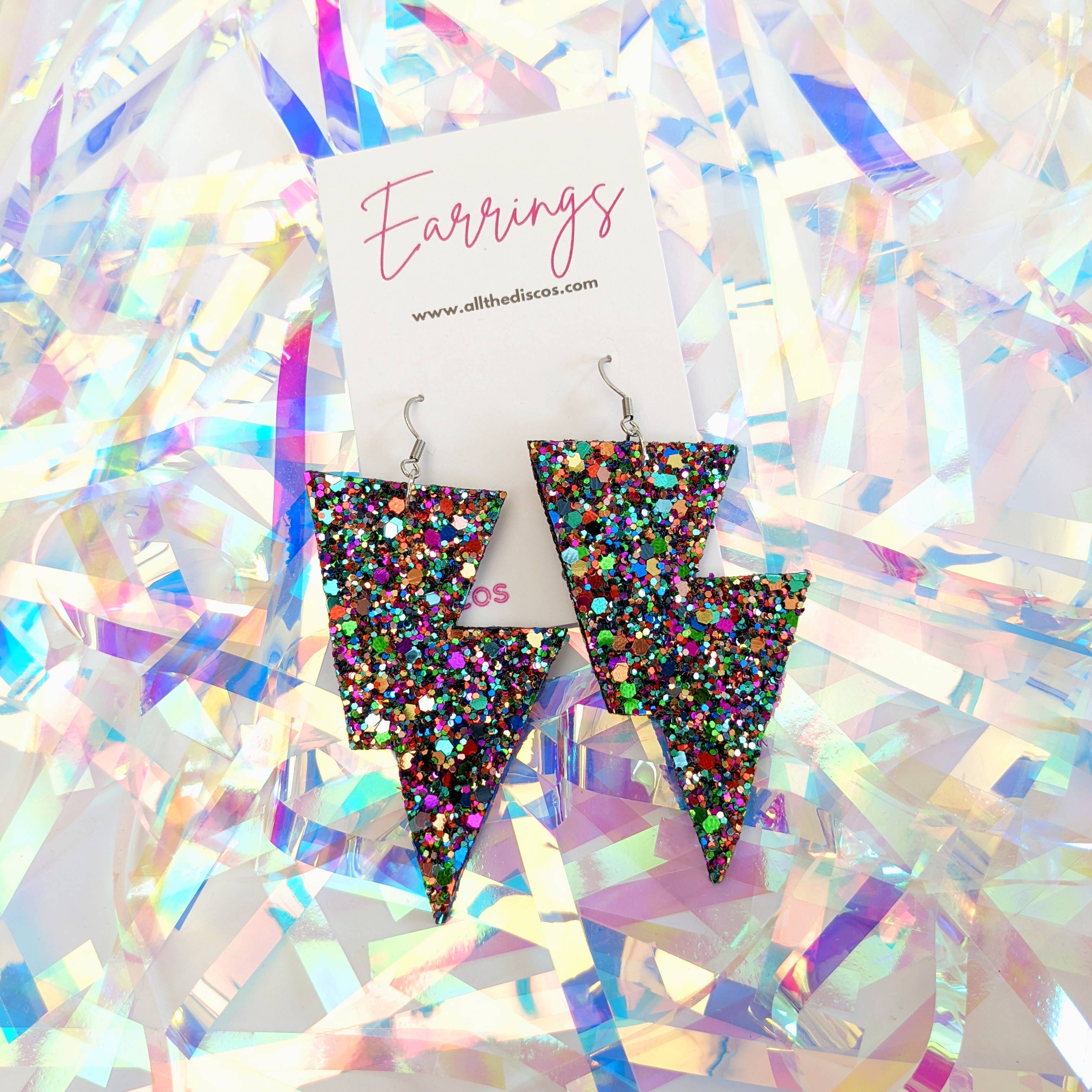 All The Discos – wholesale Dangle earrings – Medium Deep Purple Glitter Lightning Bolt Earrings2