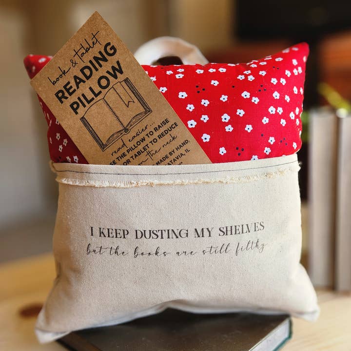 Desmond Brown - Wholesale Travel Pillow - I Keep Dusting..., Reading Pillow, red with white flower0
