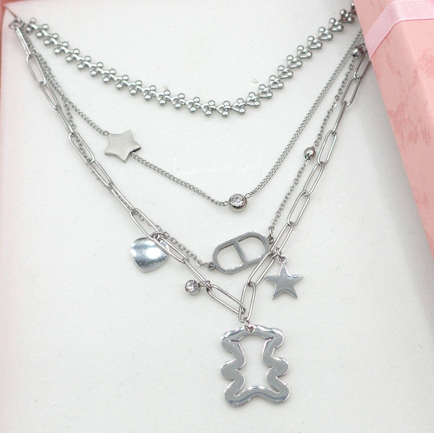 Daemon srls - Venta al por mayor Juegos de joyas - ELLIE ~ Conjunto de 3 collares combinados en acero inoxidable7