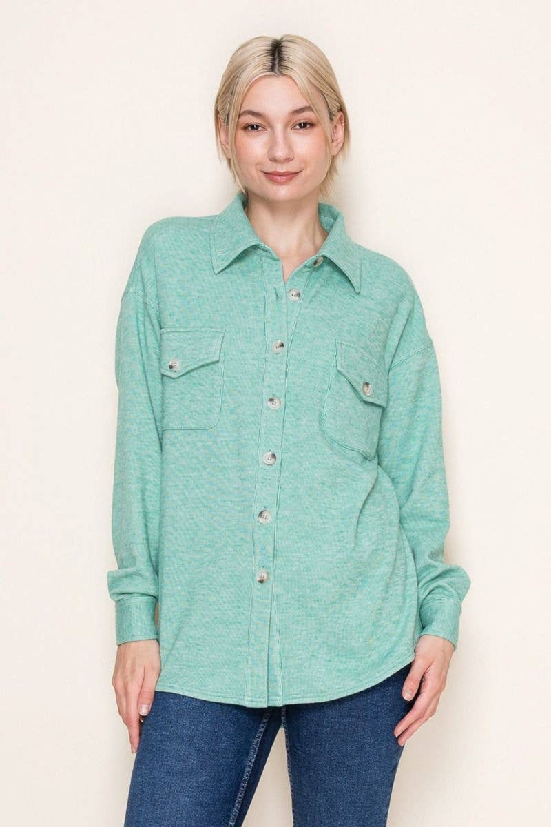 White Birch – Engroshandel Skjortejakke/shacket – til kvinder – T10369 Langærmet Solid Strikskjorte0