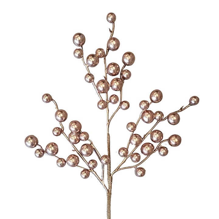 David Christopher's Collection - Wholesale Christmas Decoration - Metallic Christmas Berry Pick - Rose Gold 17”