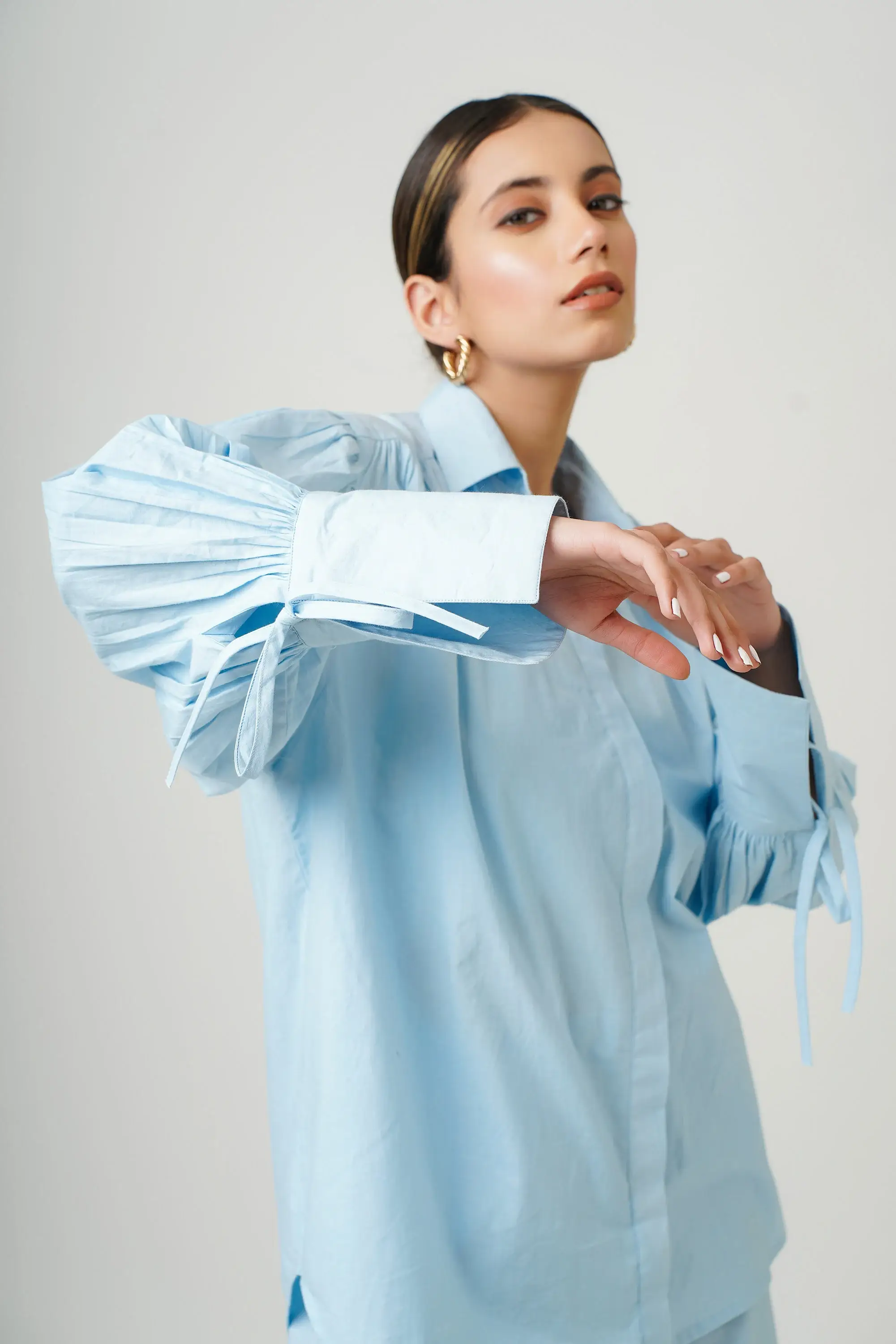 Tailor Didi - Wholesale Button Down Shirt - Women's - Oversized Cotton Collared Tie-Up Sleeve Buttoned Blouse1