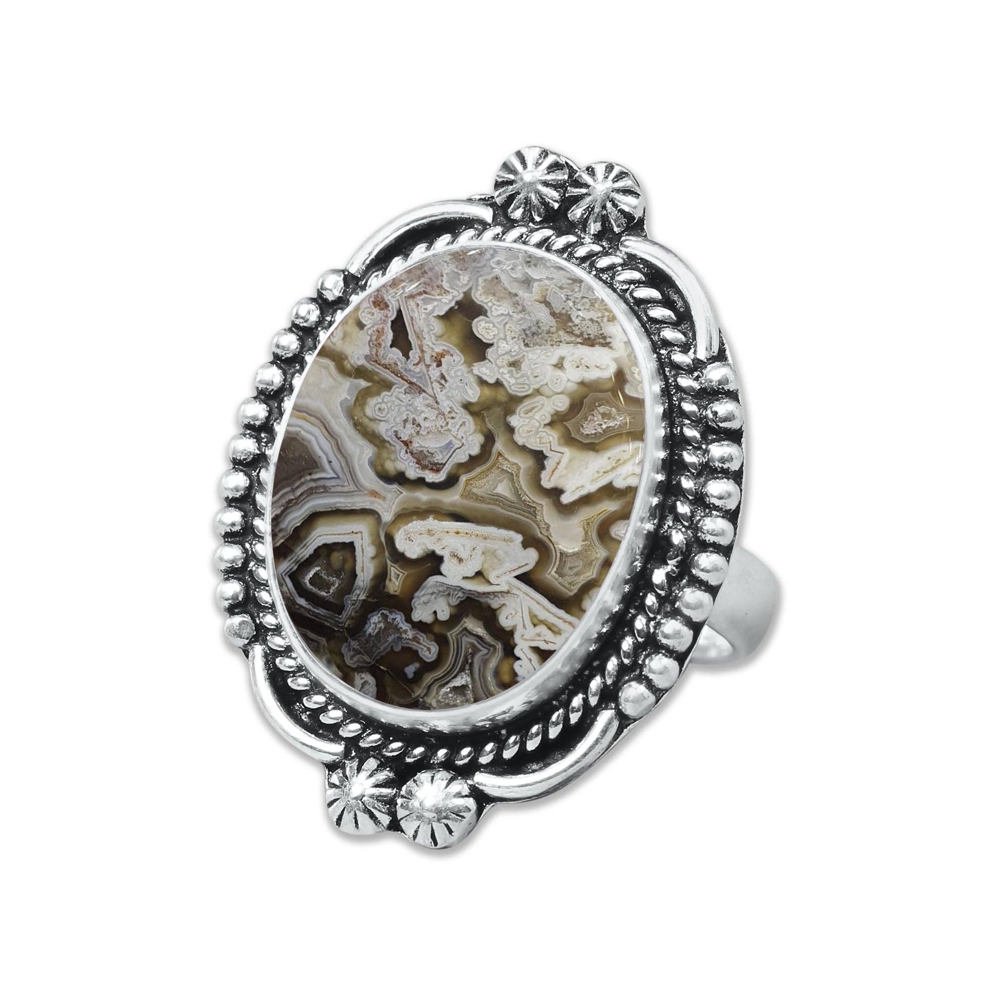 Handmade Jewels - Wholesale Cocktail/Statement Ring - Crazy Lace Agate Rings – Silver-Plated, Handmade, Swirly Earth-Tone Statement (US Sizes 6–10)9
