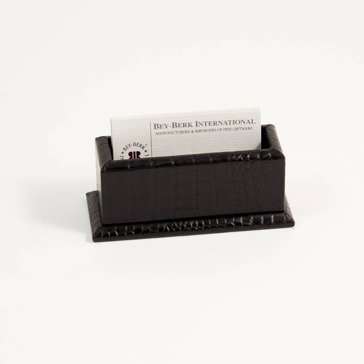 Black "Croco" Leather Business Card Holder. for wholesale by BeyBerk International