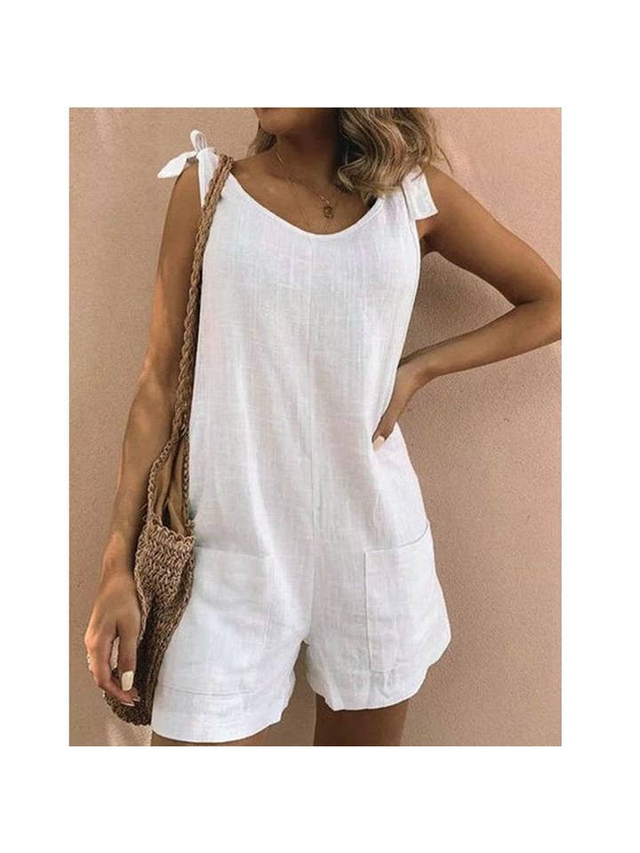 pinkblu02 - Wholesale Romper - Women's - Women Cotton Linen Patch Pocket Casual Rompers