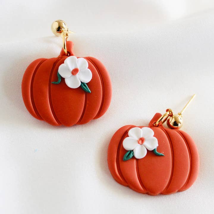 Clay earrings Pumpkin floral earring pumpkin clay earrings for wholesale by PERNAZ JEWEL