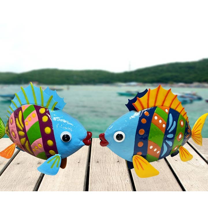 Colorful Enameled Metal Large Fish Planter for wholesale by Continental Art Center