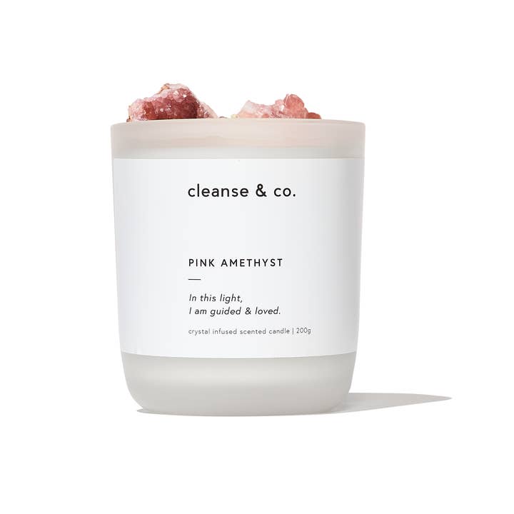 Cleanse & Co. - Wholesale Jar/filled candle - Pink Amethyst Intention Crystal Candle - guided & loved