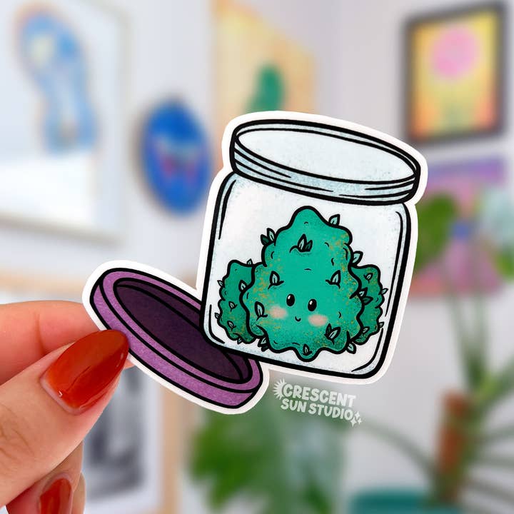 Adesivo Erba in un Barattolo, Adesivo Dispensario, Kawaii Stoner per la vendita all'ingrosso da parte di Crescent Sun Studio