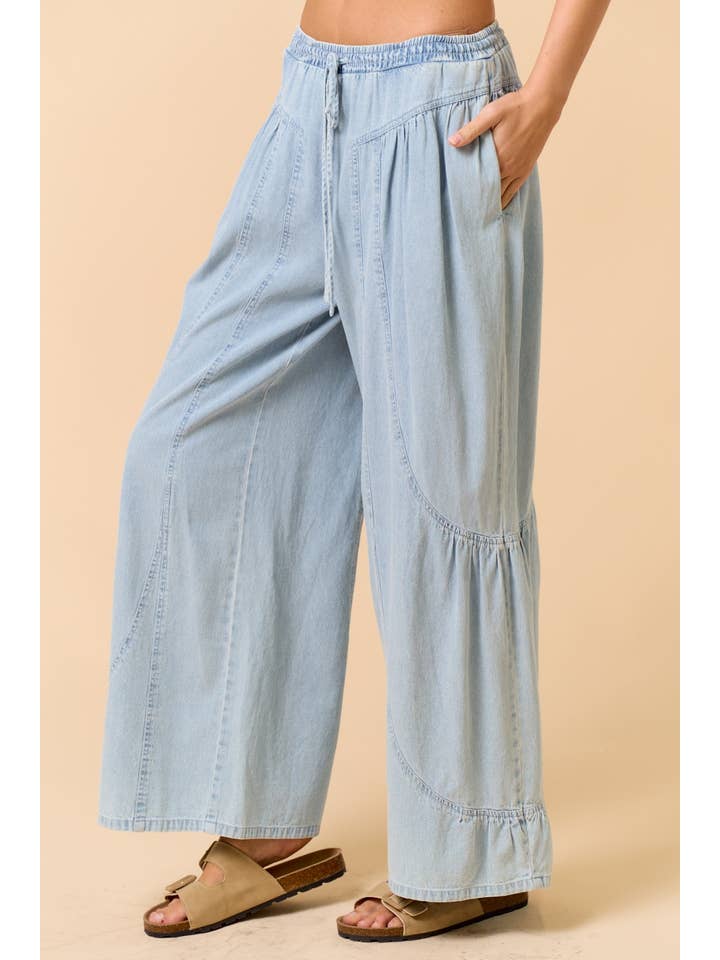 Lalavon - Wholesale Jeans - Women's - ILP5919 Ruffle Detailed Wide Denim Pants2