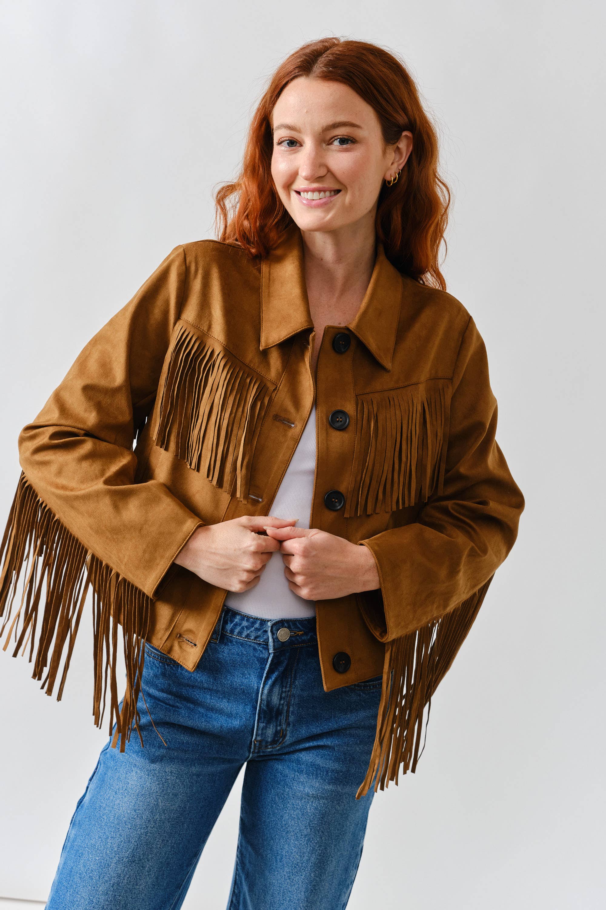Aaron & Amber - Wholesale Leather Jacket - Women's - MAJ3277 FAUX SUEDE FRINGE JACKET13