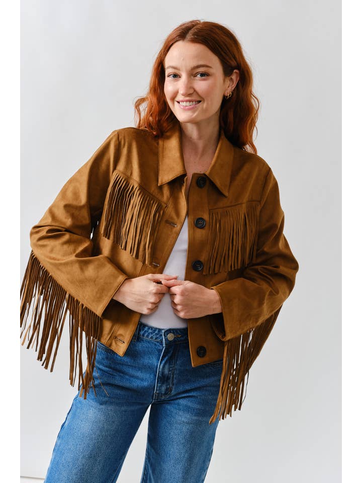 Aaron & Amber - Wholesale Leather Jacket - Women's - MAJ3277 FAUX SUEDE FRINGE JACKET13