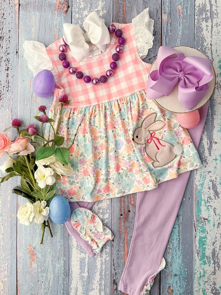 Bunnies & Flowers Purple Leggings Set for wholesale by The Hair Bow Company