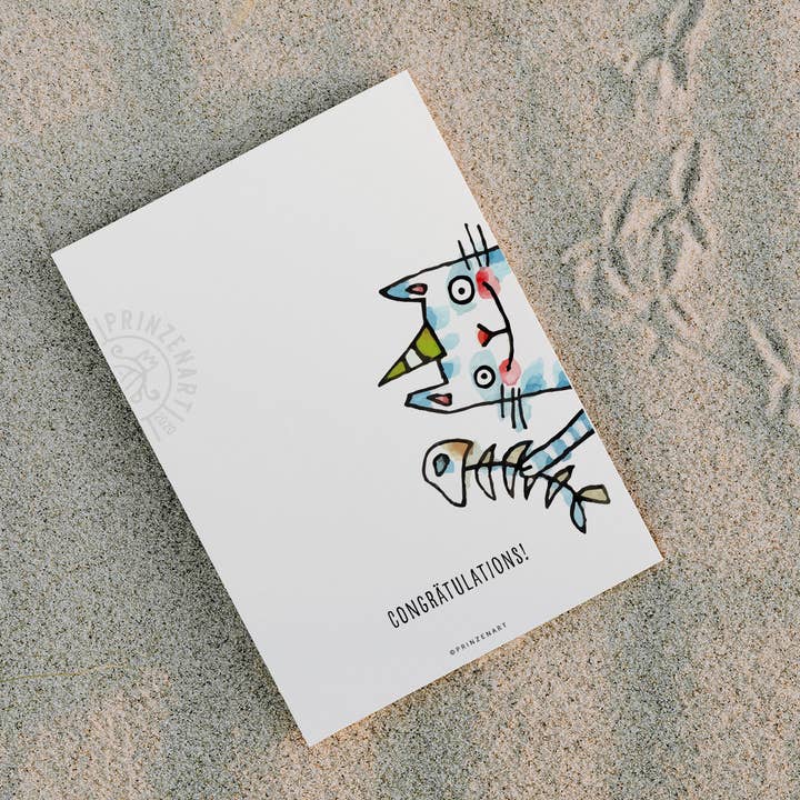 Ansichtkaart "Congrätulations" | Grappige kaart verjaardag kat voor wholesale door Prinzenart