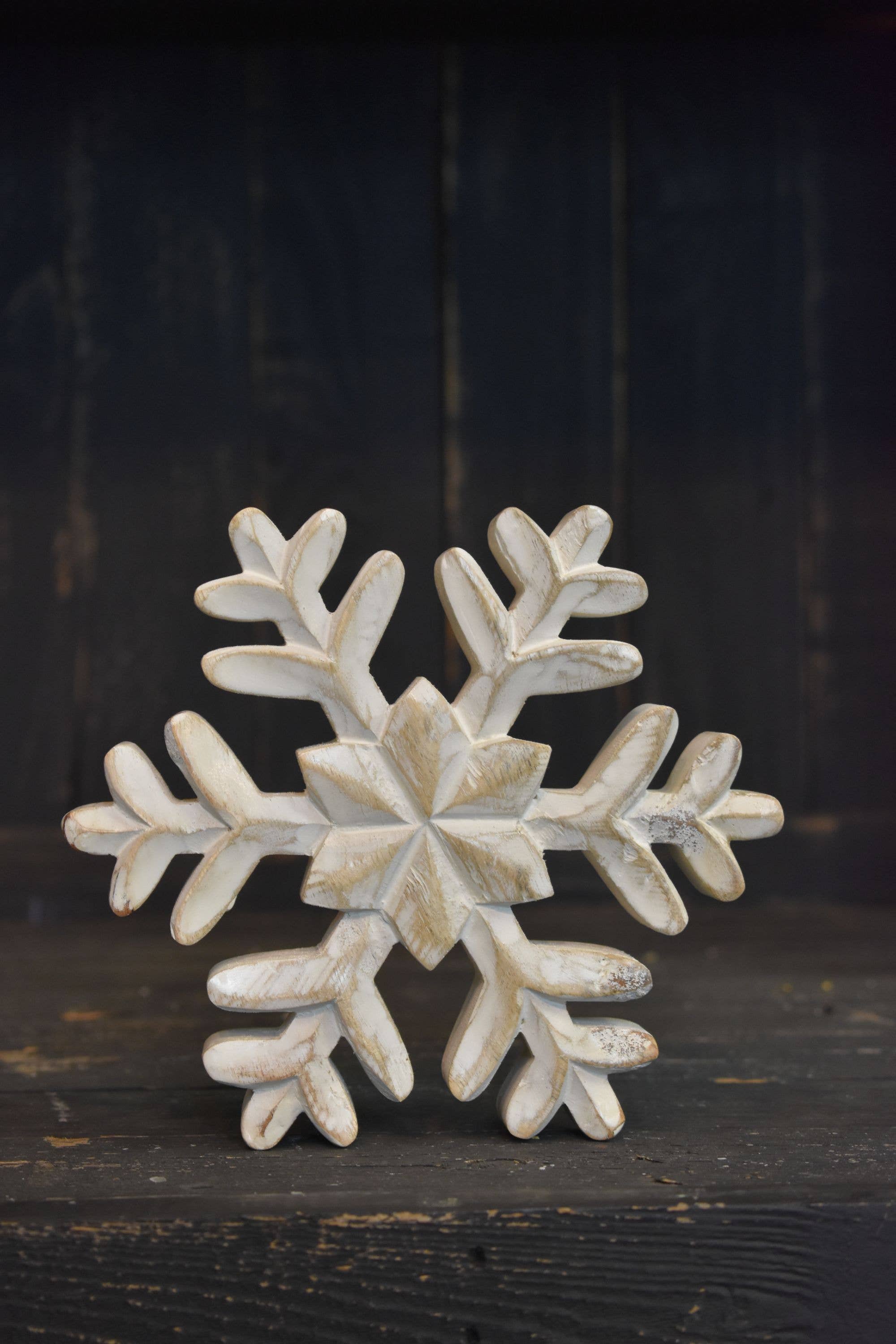 Wholesale Home Decor - Wholesale Christmas Decoration - Whitewashed Wooden Snowflake 6x6in2