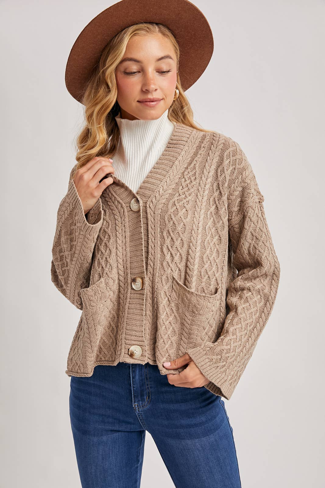 Bluivy - Wholesale Cardigan - Women's - BUTTON DOWN CABLE KNIT SWEATER V-NECK CARDIGAN10