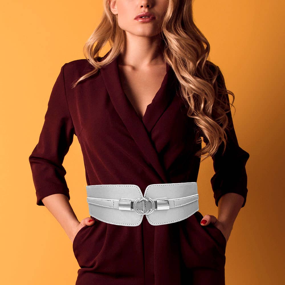 Sensibling Corp. - Venta al por mayor Cinturón - Mujer - Cinturón ancho elástico con hebilla metálica y detalle de cuero sintético12