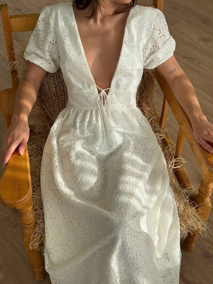 White Lace Deep V-Neck Maxi Dress for Women  and other Purchase Wholesale white lace. Free Returns & Net 60 Terms on Faire trending on Faire.