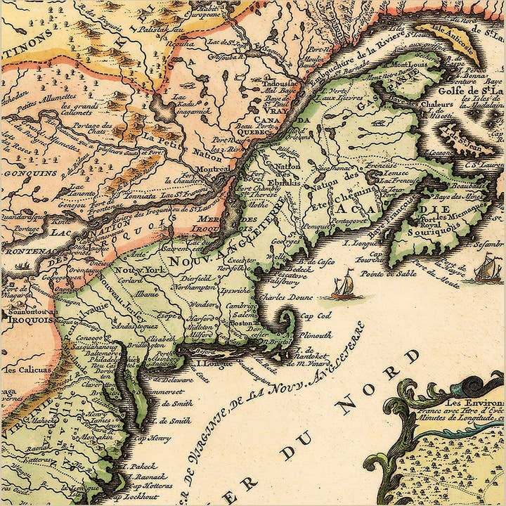 HomeRoots - Vente Cartes - Carte de la Nouvelle-France vintage de 1718, 20 x 24 pouces1