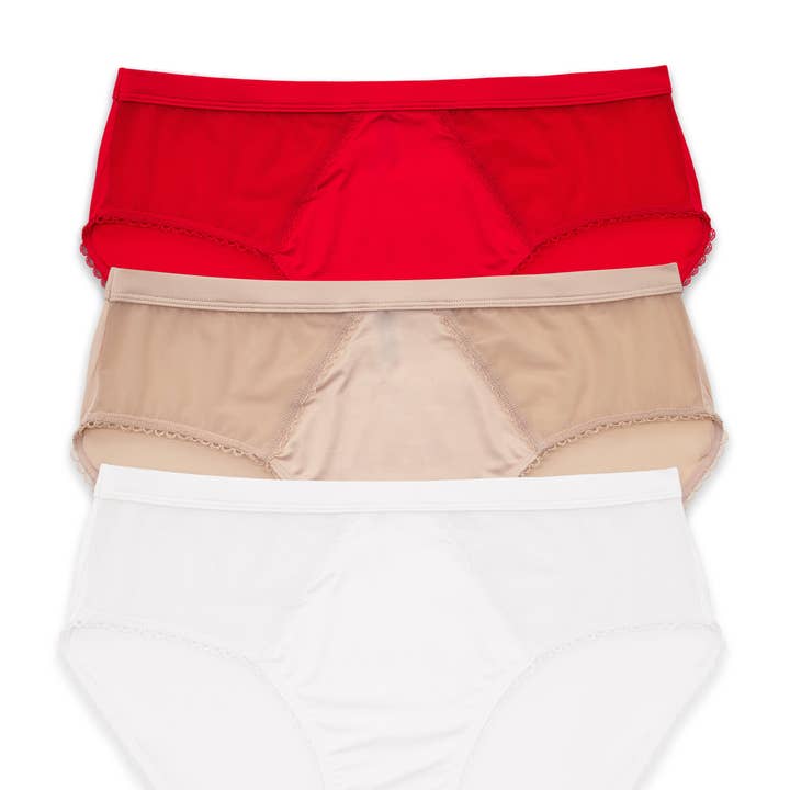 PARFAIT Micro Dressy PP306 French Cut High Waisted Sexy Sheer Panties (3 Pack) - Cameo Rose/Pearl White/Racing Red for wholesale by PARFAIT