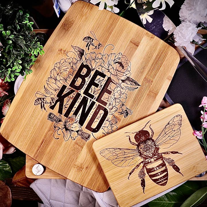 Bundle Bee Honey Bamboo Cutting Board Set Pair Charcuterie for wholesale by Rustic Cedar Co