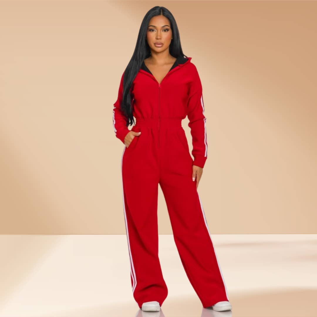 Celystrends - Wholesale Jumpsuit - Women's - Jumpsuit Hooded Lined Fleece Side Stripes 9