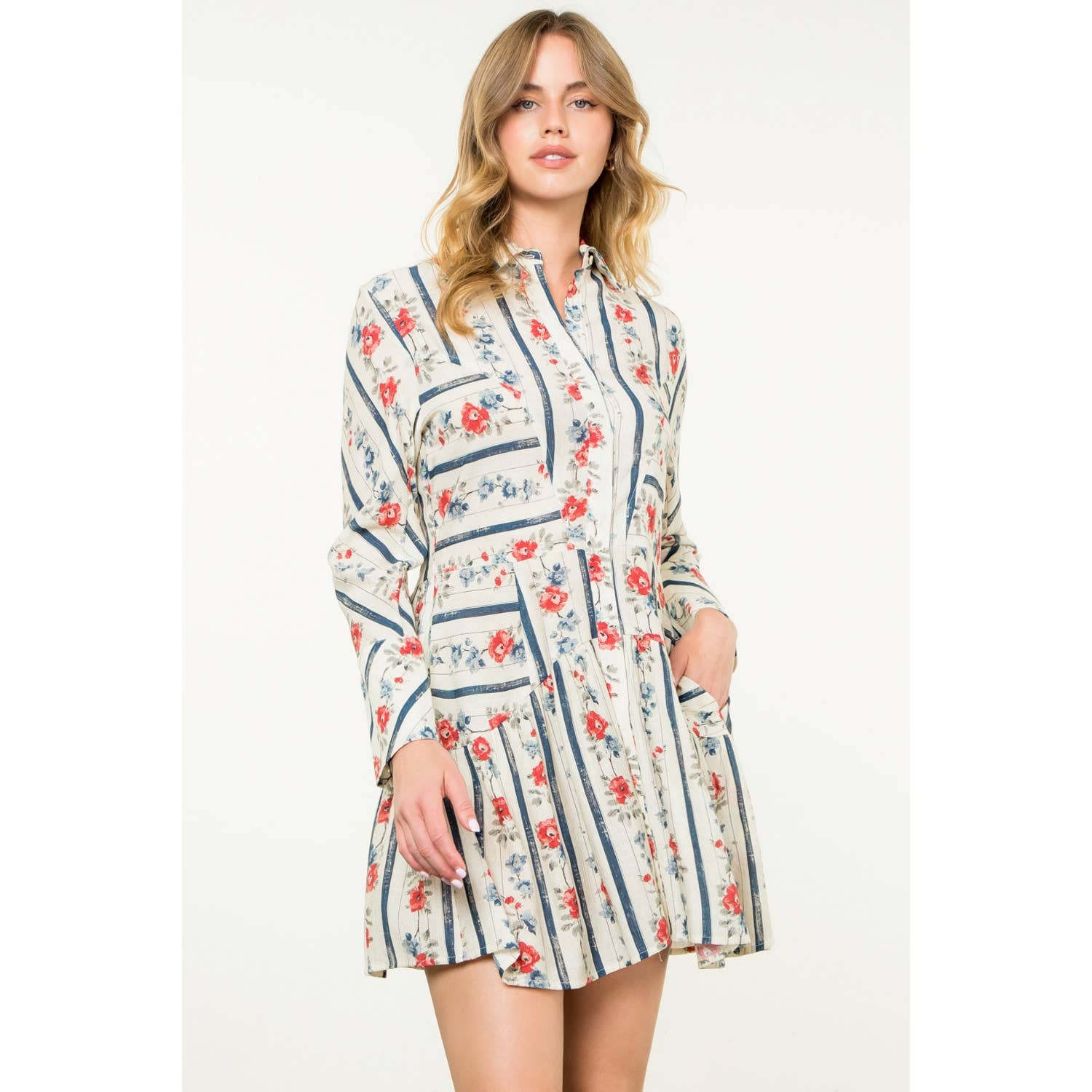 CREAM Long Sleeve Floral Dress for wholesale on Faire3