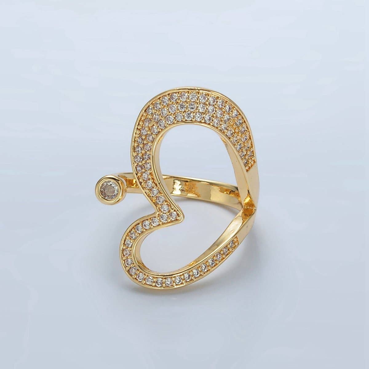 Aim Eternal - Wholesale Band/Stacked Ring - 24K Gold Filled Micro Paved CZ Sideway Open Heart Ring | O14120