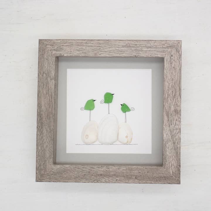Green Sea Glass Birds On Clam Shells Picture for wholesale by Driftsea Creations
