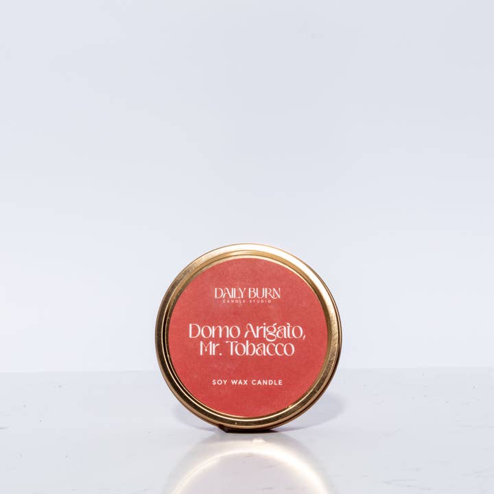 Daily Burn Candle Studio - Wholesale Travel Candles - Domo Arigato, Mr. Tobacco Candle Tin