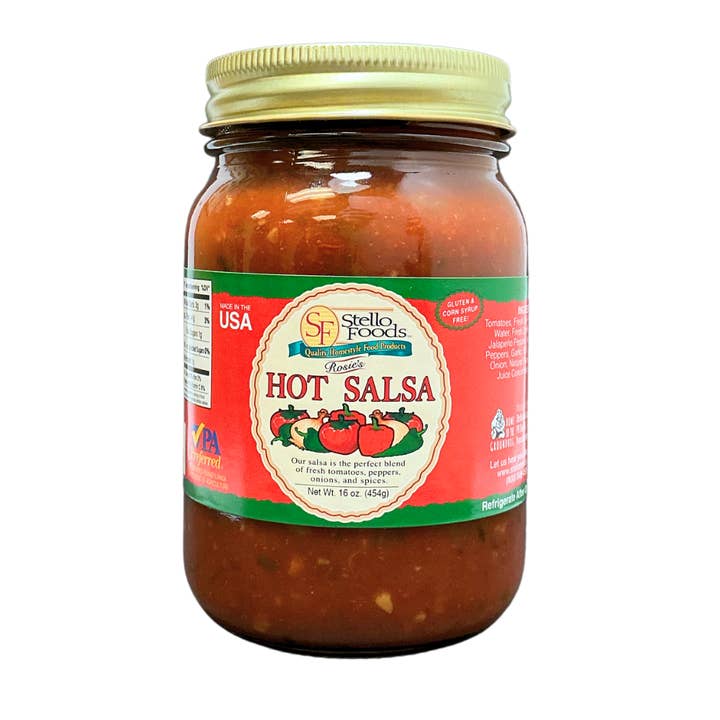 Stello Foods - Rosie's Hot Salsa 16 oz for wholesale by Stello Foods, Inc.