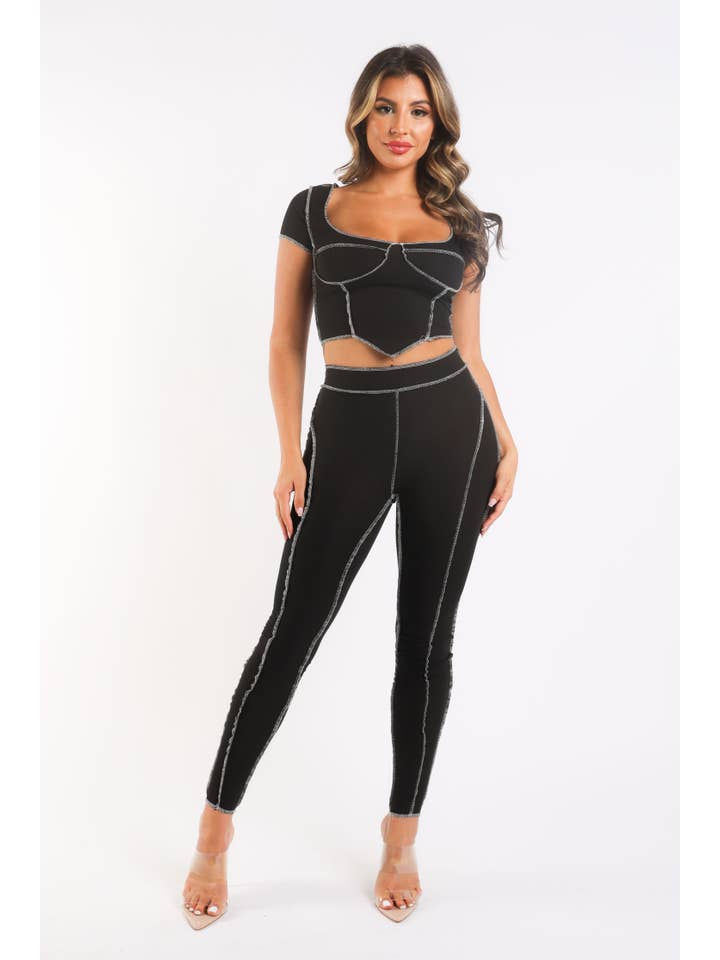 K Too - Wholesale Lounge Set - Women's - Ribbed set with reverse overlock stitch detail12