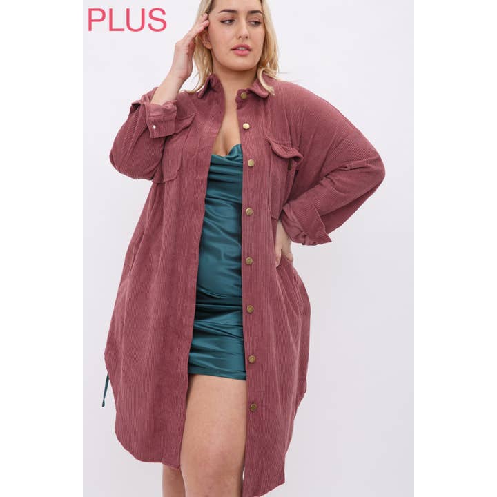 Sweet Generis - Wholesale Shirt Jacket/Shacket - Women's - PLUS LONG CORDUROY BUTTON UP SHIRT JACKET SHACKET14