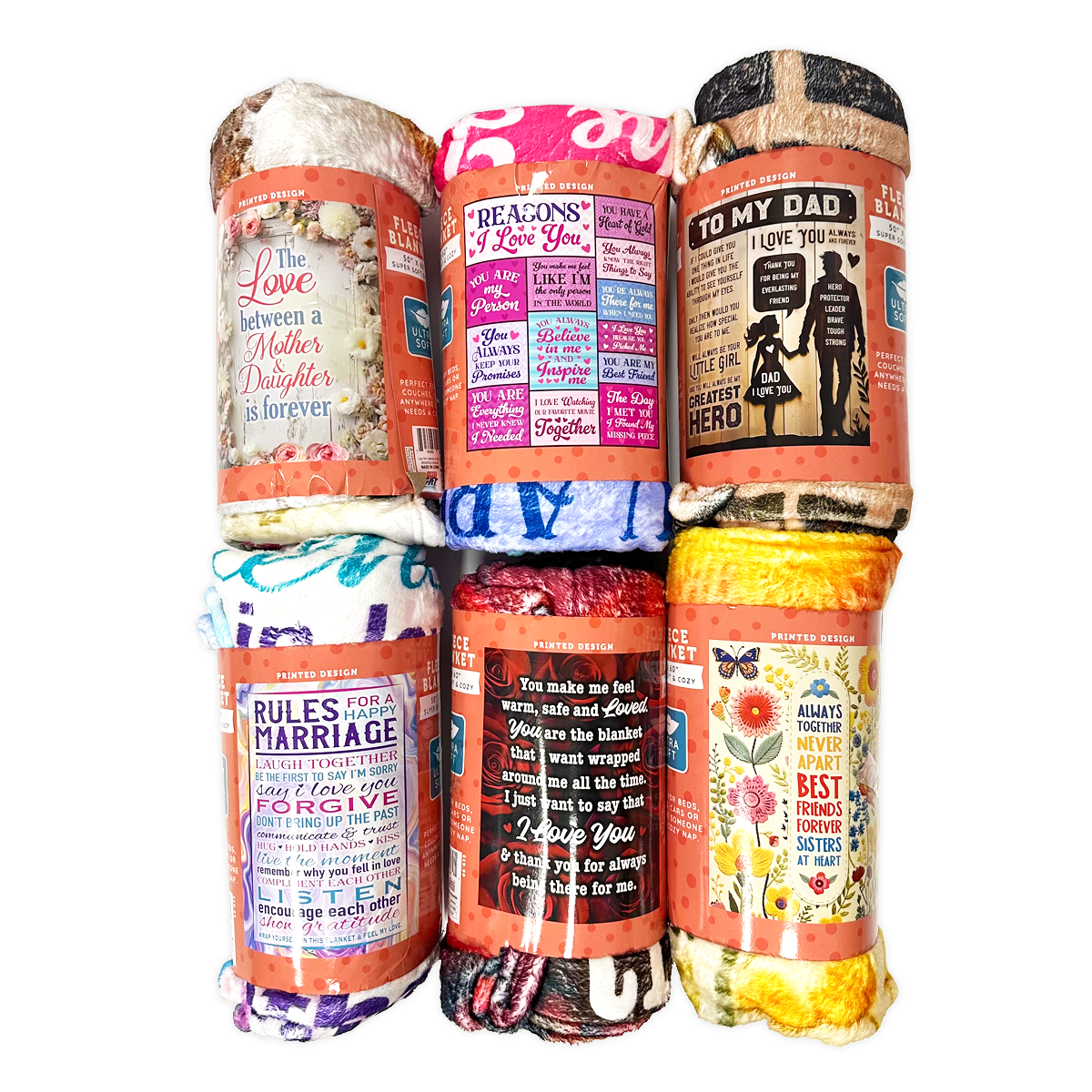 Novelty Closeout - Wholesale Throw Blanket - JUMBO 50 x 60 Plush Fleece Blanket Assortment- 12/Pack0