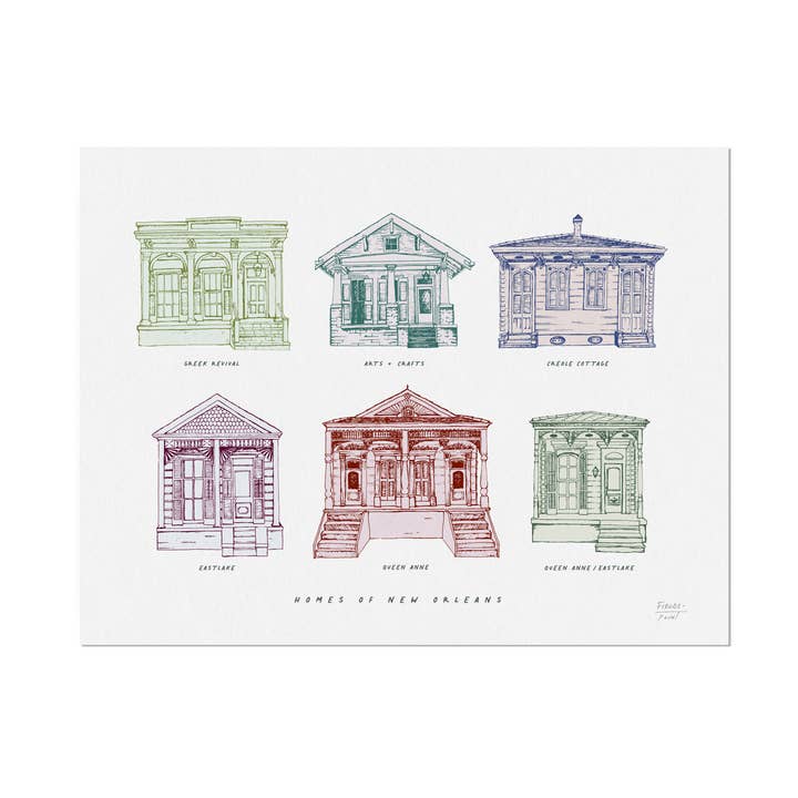 Homes of New Orleans - Impresión artística para venta al por mayor de Statement Goods