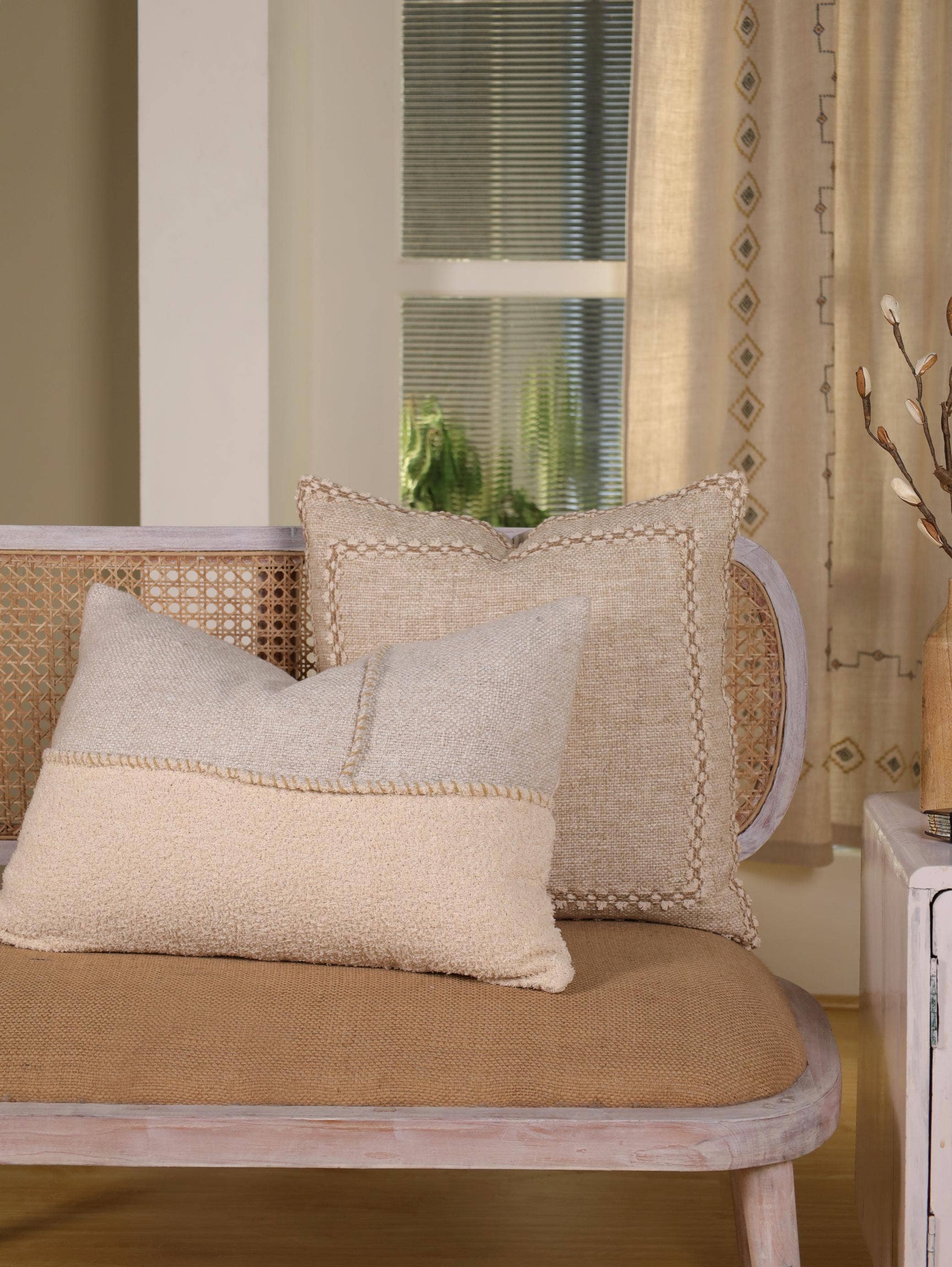 Eyda Homes - Vente Housse de coussin - Housse de coussin en lin naturel brodé à la main 16x24"8