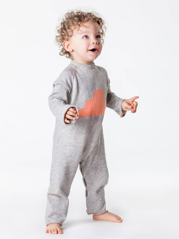 Clouds in the Sky Playsuit Gentle Cloud Tangerine Grey for wholesale by Nuvola Baby