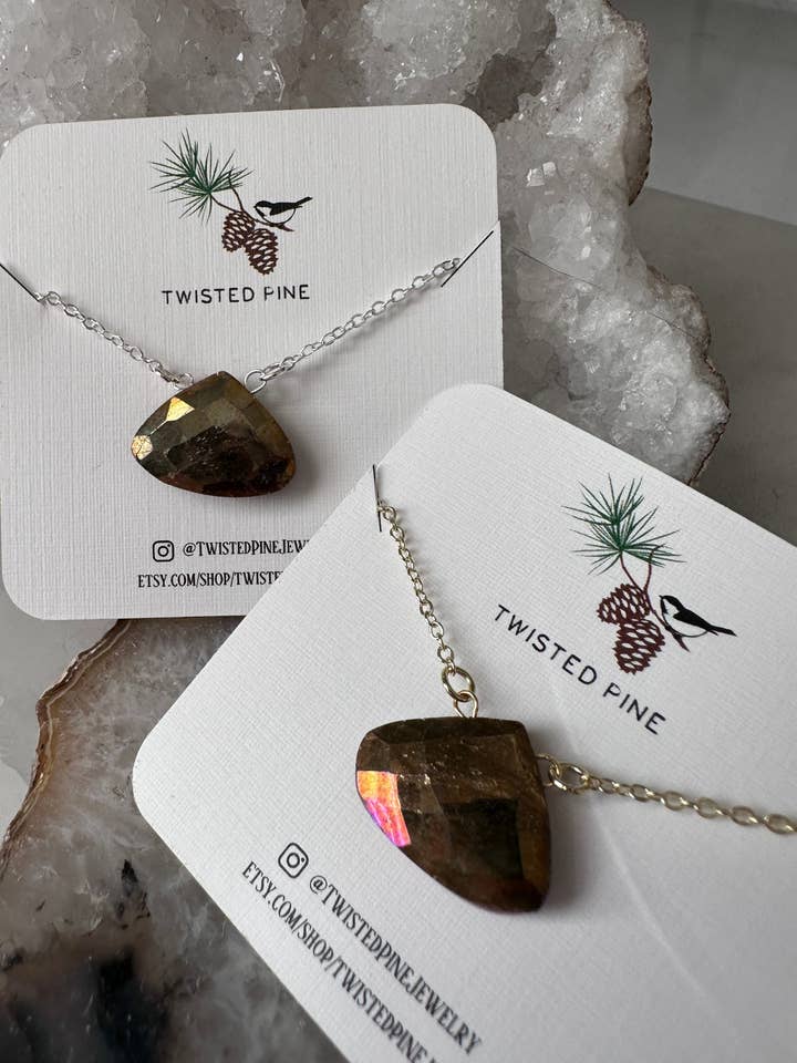 Geo Hexagon Golden Labradorite Necklace for wholesale by Twisted Pine Jewelry