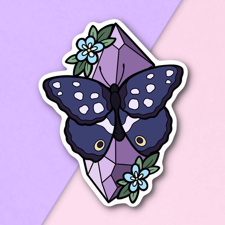 Autocollant papillon et cristal | Découpé à la forme | Papeterie pour la vente par FuzziesArtDesigns